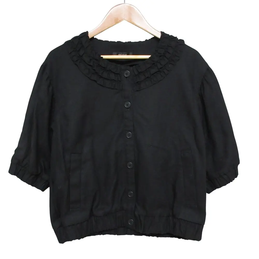 22AW PINK HOUSE ピンクハウス ピコフリル ノーカラー ハーフスリーブ ジャケット ブラック