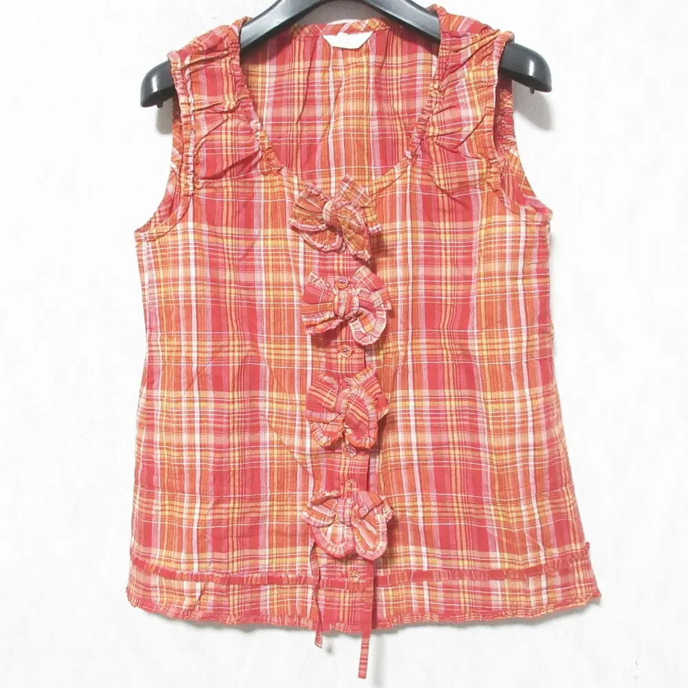 PINK HOUSE ピンクハウス チェックリボン ノースリーブシャツ P010KFB14 レッド オレンジ