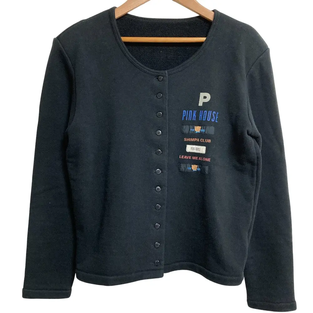 PINK HOUSE ピンクハウス ロゴプリント スウェット ノーカラー ジャケット カーディガン ブラック