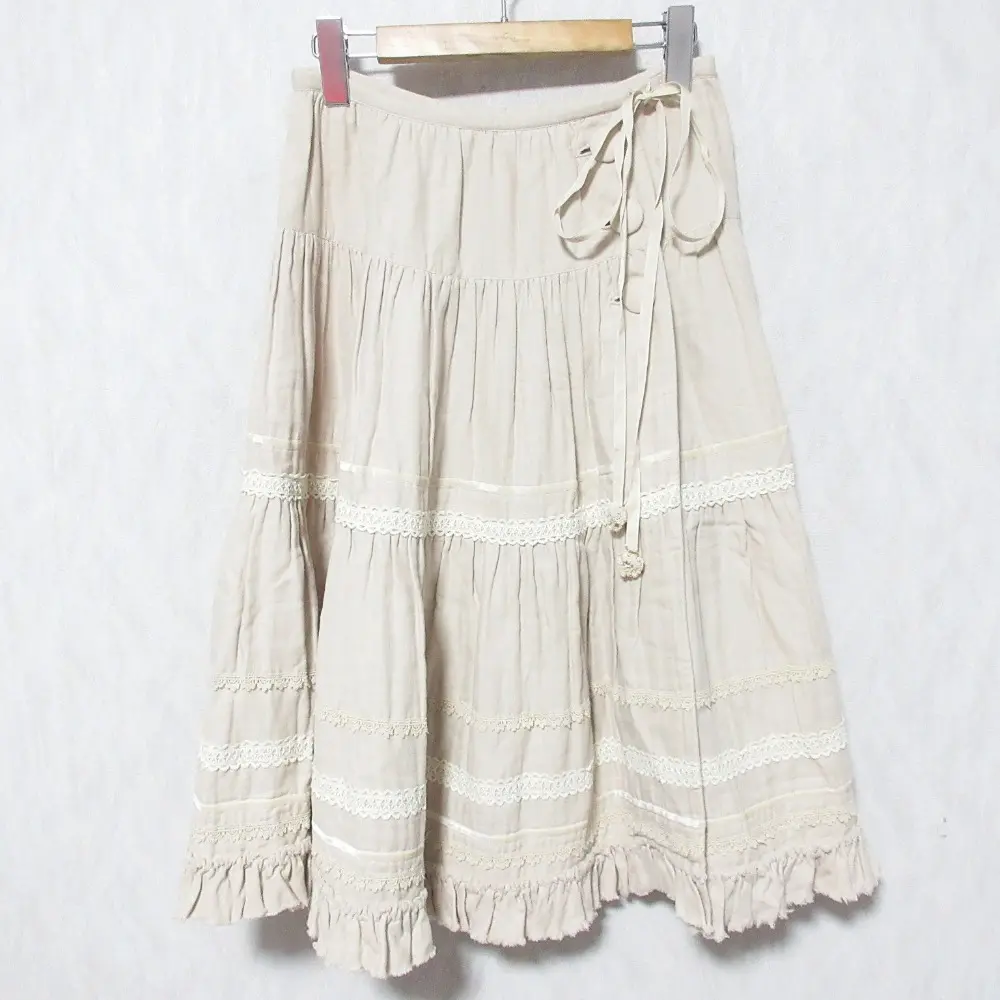 PINK HOUSE ピンクハウス レース ミディ丈 フレア ラップスカート ベージュ