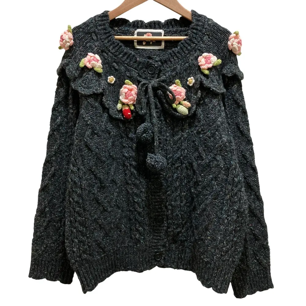 PINK HOUSE ピンクハウス Berry Roseモチーフ付きヨーク編みニットカーディガン A2133KCD434 ブラック