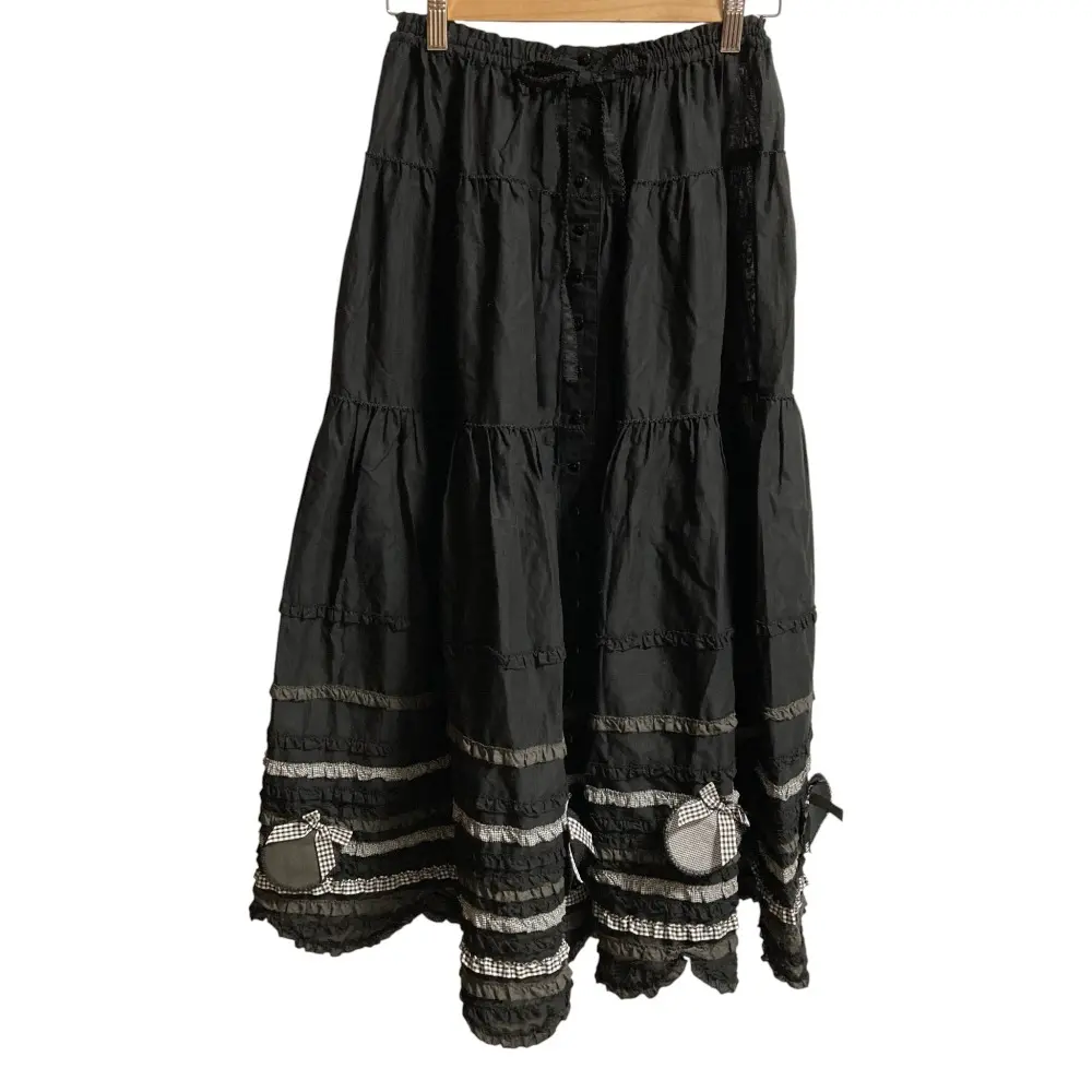 PINK HOUSE ピンクハウス ギンガムチェック ピコフリル ロングフレアスカート A2191FSY069 ブラック