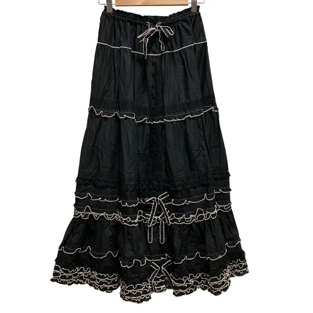 PINK HOUSE ピンクハウス ピコフリル リボン 段々ティアード ロングスカート A2123FSY819 ブラック