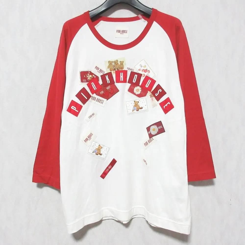 PINK HOUSE WORLD ピンクハウス パッチワーク ラグラン Tシャツ カットソー A2191UPO0423 4 （L） ホワイト レッド