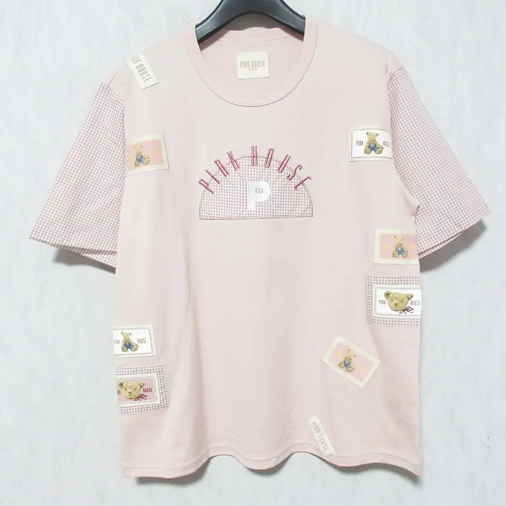 PINK HOUSE ピンクハウス WORLD ギンガムチェックスリーブ パッチワーク Tシャツ カットソー A2191UTS426 ピンク