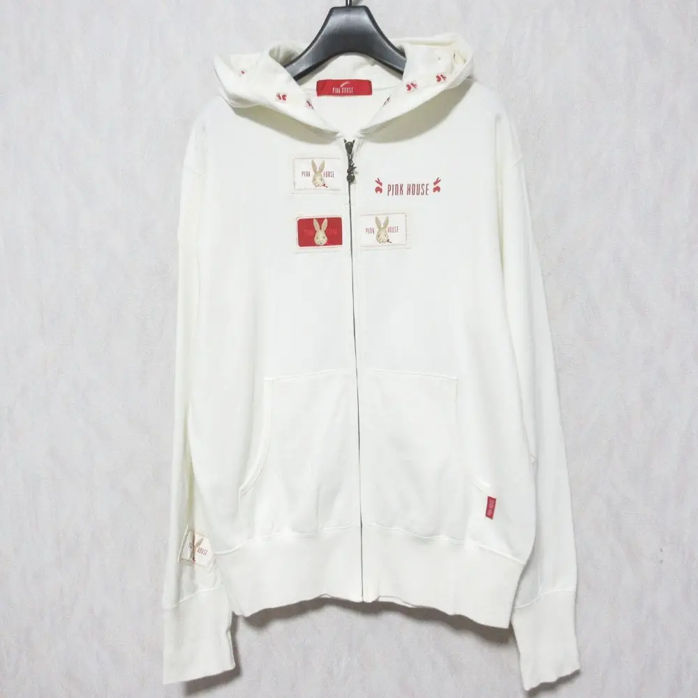 PINK HOUSE ピンクハウス ラビット ロゴ プリント ジップパーカー サイズL ホワイト