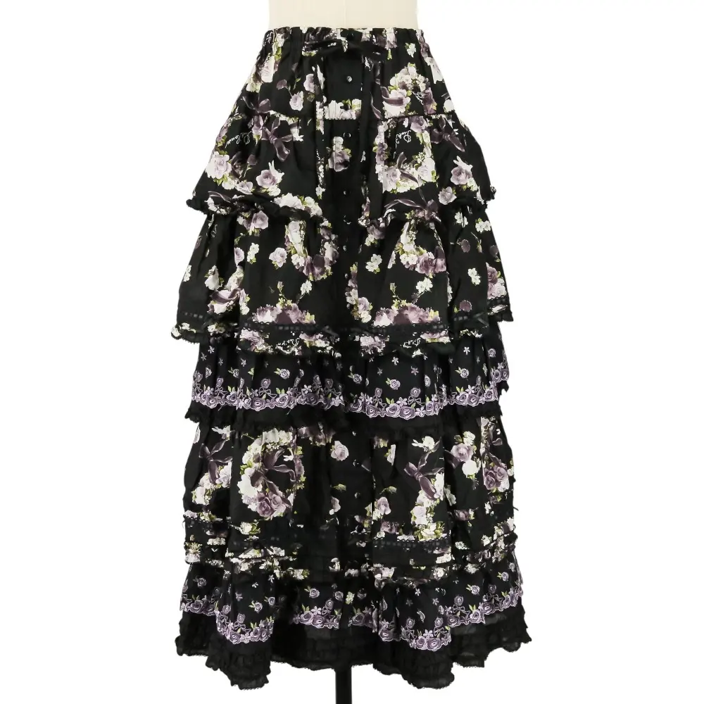 PINK HOUSE ピンクハウス オリジナルチュールレース×ローズローズリースプリントスカート A2131FSY361 ブラック