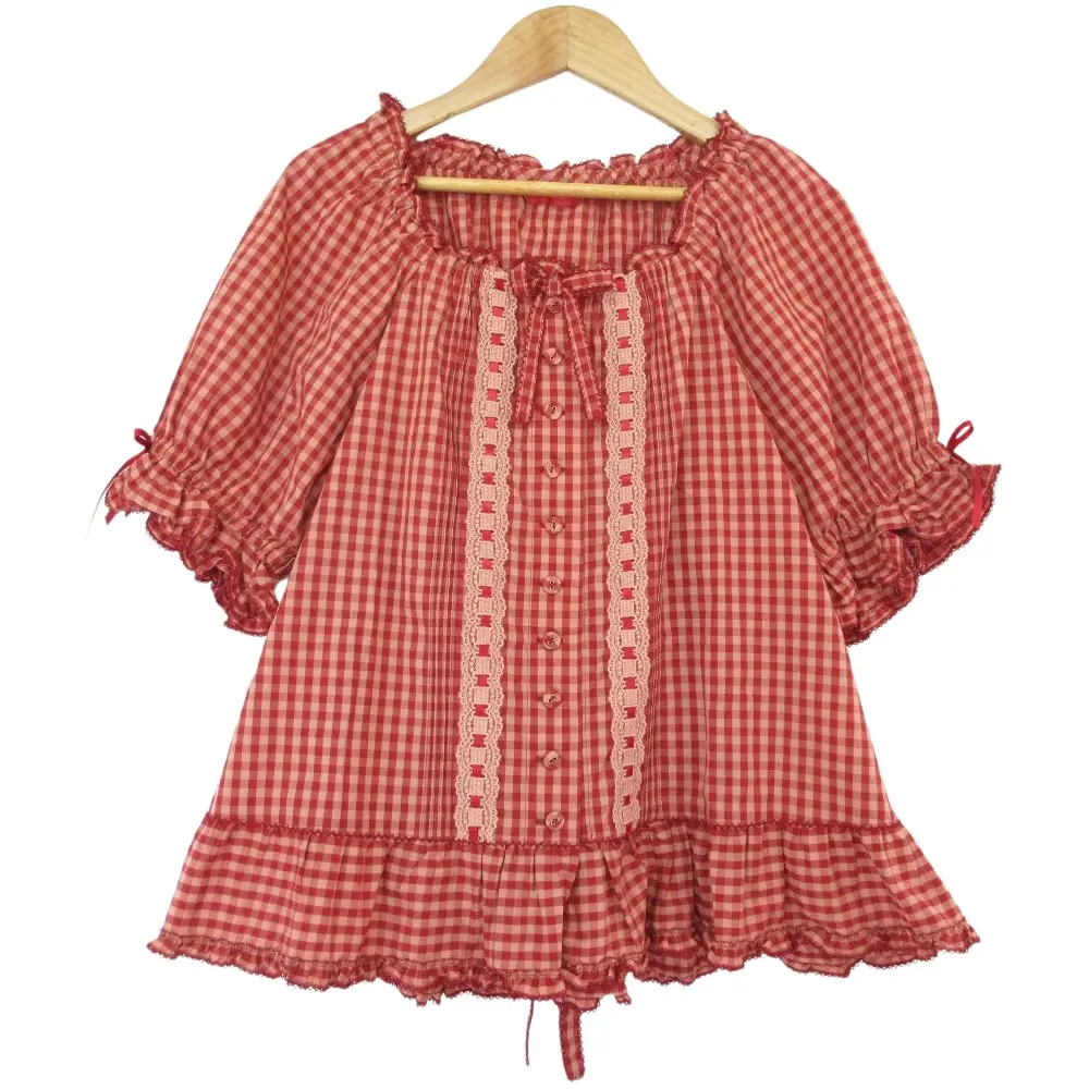 PINK HOUSE ピンクハウス カラーギンガムチェック 半袖 ブラウス A2121FB504 サイズ4(L) レッド
