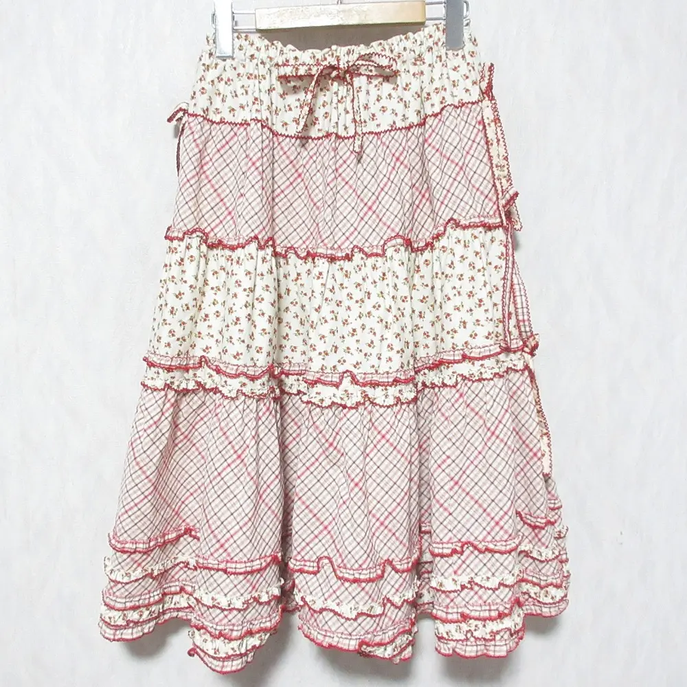 PINK HOUSE ピンクハウス オリジナルチェックパッチワークスカート A2101FS468 ホワイト レッド