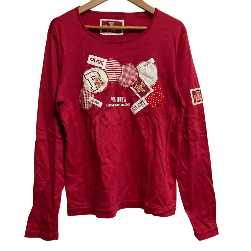 PINK HOUSE ピンクハウス ロゴパッチ ロングスリーブ カットソー Tシャツ A2101UP0235 サイズL レッド