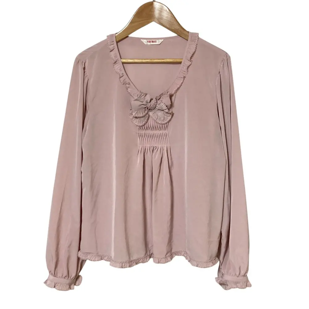 24SS PINK HOUSE ピンクハウス ピコフリル リボン ロングスリーブ ブラウス A2141FB113 ピンク