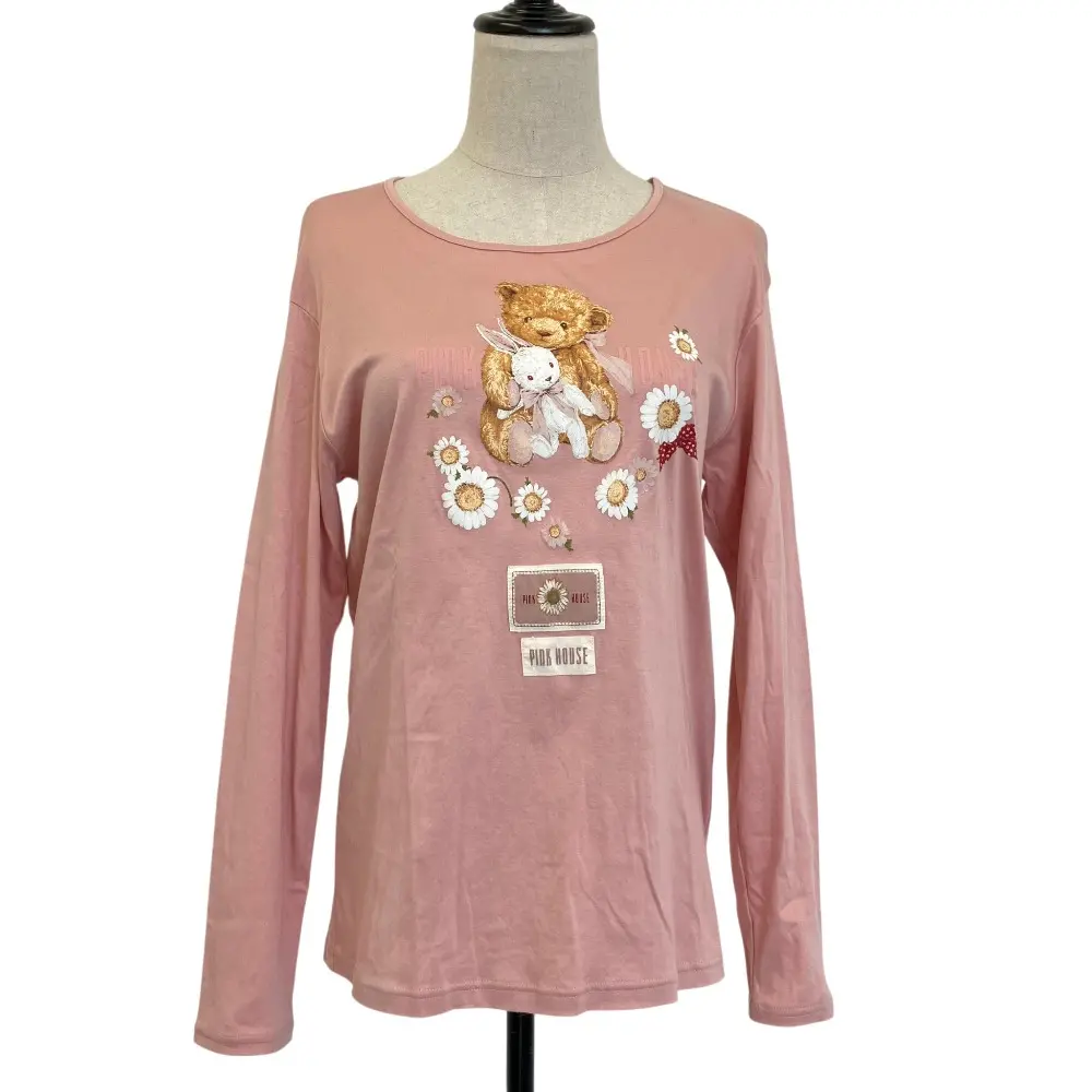 PINK HOUSE ピンクハウス テディベア うさぎ ロングスリーブ カットソー Tシャツ A2131UP0218 サイズL ピンク