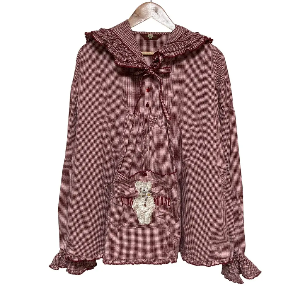 PINK HOUSE ピンクハウス テディベア ギンガムチェック プルオーバー シャツ ブラウス A2113FB 307 レッド