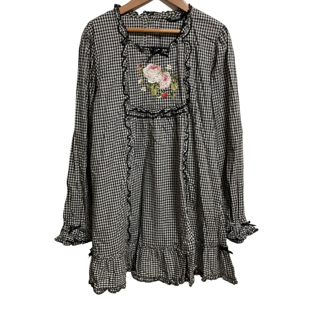 23AW PINK HOUSE ピンクハウス Berry Rose刺繍入りアンティークギンガムチュニックブラウス A2133FBY412 ブラック