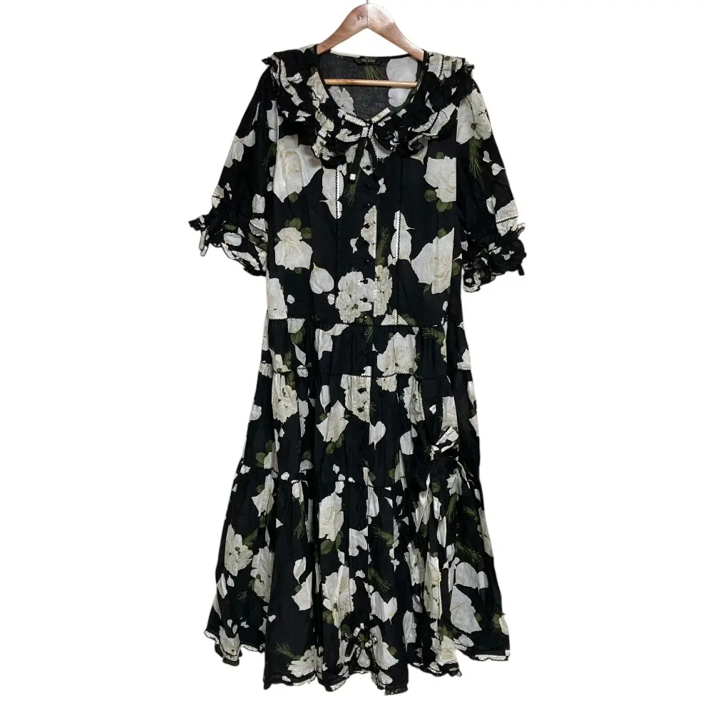 PINK HOUSE ピンクハウス ホワイトローズプリント フレアシャツワンピース A2101FAY063 ブラック