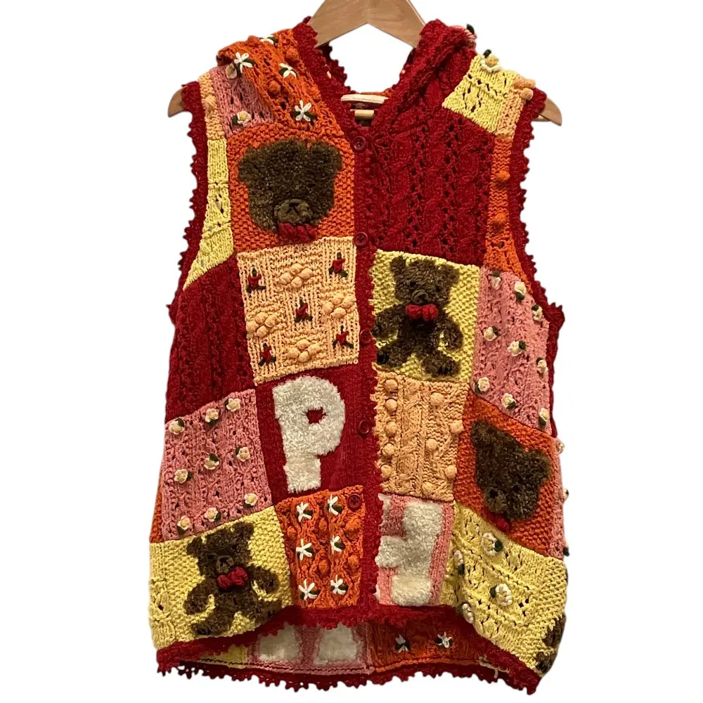 PINK HOUSE ピンクハウス パッチワーク テディベア クロシェニット フーディー ベスト レッド マルチカラーの買取実績【2026年1月買取】