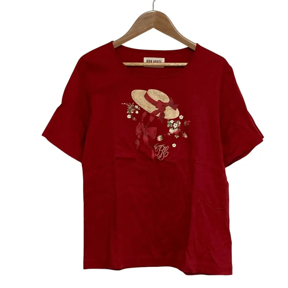 23SS PINK HOUSE ピンクハウス Straw-berry Hat プリントTシャツ A2131UTS517 コットン レッド