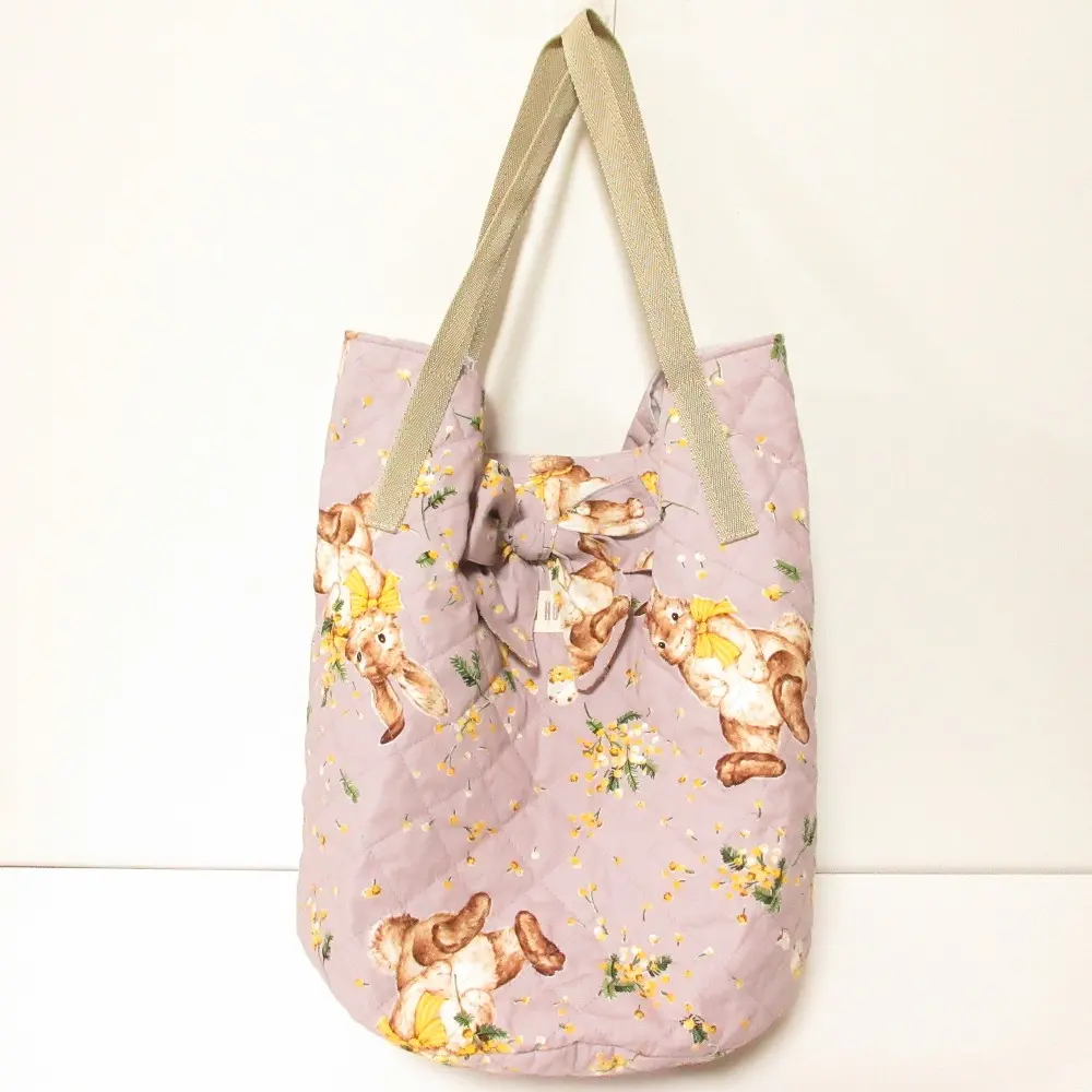 PINK HOUSE ピンクハウス ミミモザラビット プリント キルティング トートバッグ パープル