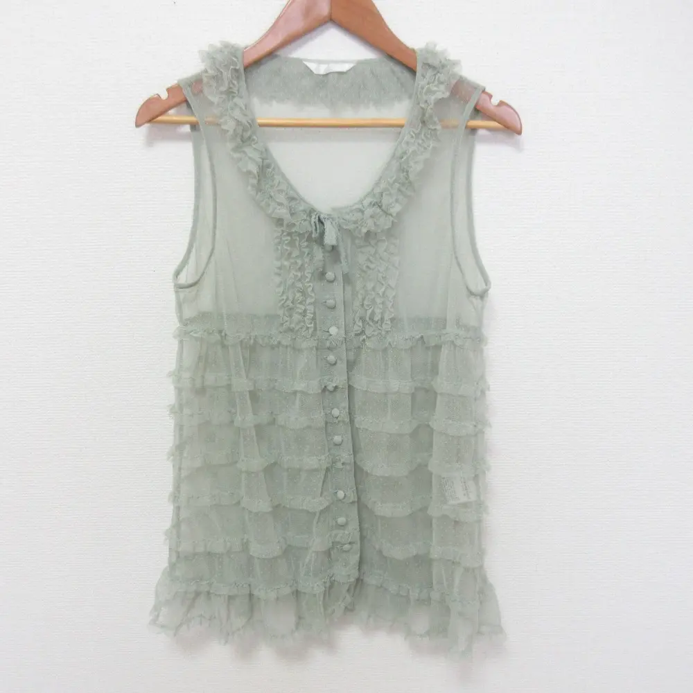 PINKHOUSE ピンクハウス レース ティアード ジレ ノースリーブ ブラウス グリーン