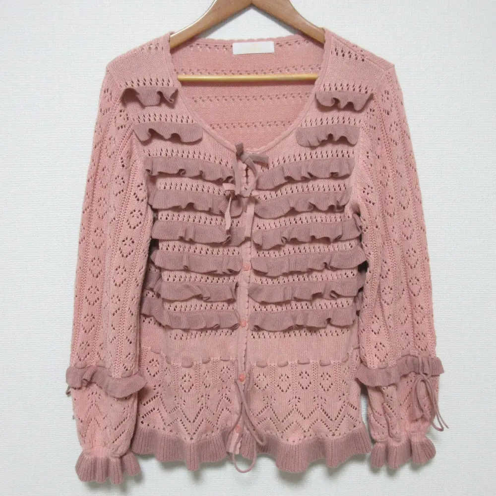 PINKHOUSE ピンクハウス ティアードフリル 透かし編み クロシェニット カーディガン ピンク