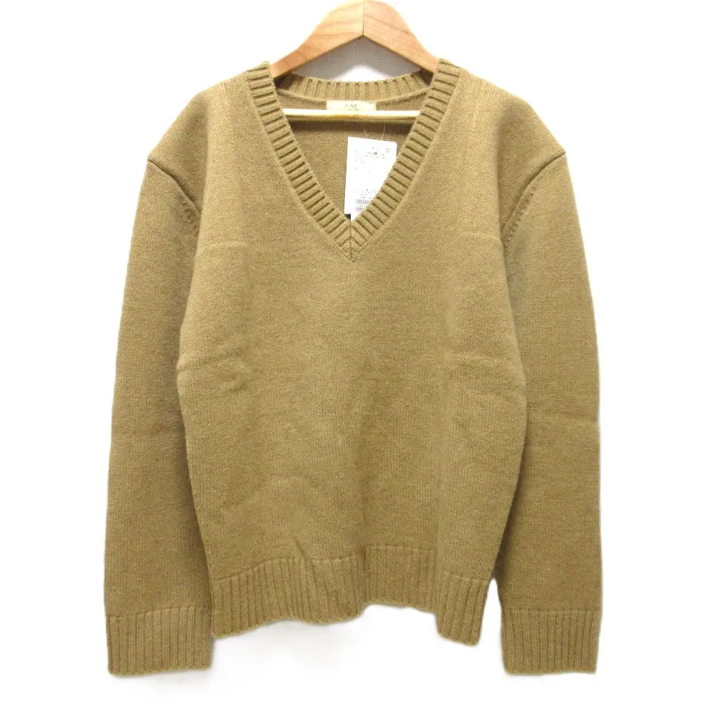 23AW Plage プラージュ CAMEL WOOL Vネック プルオーバー ニット セーター F ベージュ