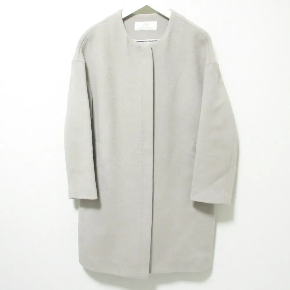 Plage プラージュ アンゴラブレンド ミドル丈 ノーカラーコート 36 グレー