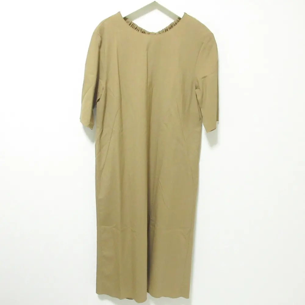 PLAIN PEOPLE プレインピープル ハーフスリーブ Iライン ロング バックギャザー ワンピース 3 キャメル