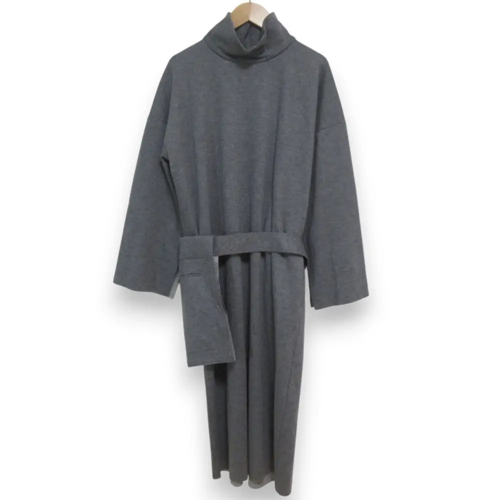 PLAIN PEOPLE プレインピープル ウールブレンド ベルトバッグ ボトルネック 長袖 ロングワンピース H1573UA408 サイズ2 グレー