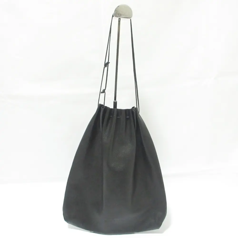 PLAIN PEOPLE プレインピープル レザー エンボスロゴ 巾着 ドローストリングバッグ ハンドバッグ ブラック