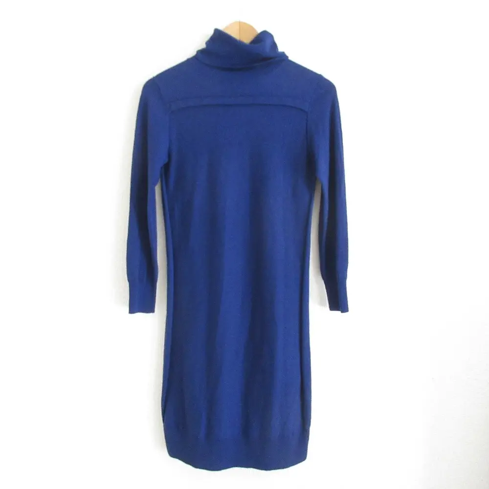 PLAIN PEOPLE プレインピープル タートルネック 長袖 ひざ丈 Iライン ニットワンピース 9 ブルー系
