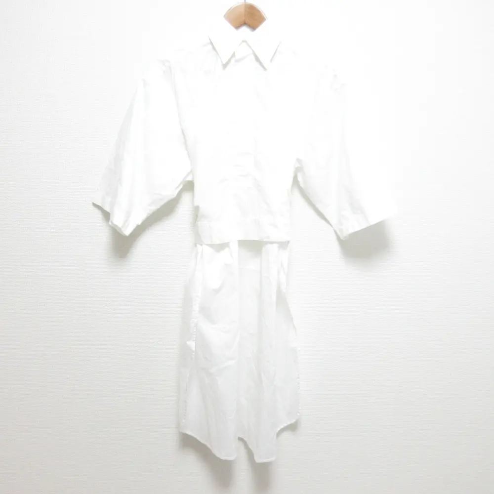 PLAN C プランシー ハーフスリーブ 比翼仕立て シャツ ロングブラウス サイズ36 ホワイト