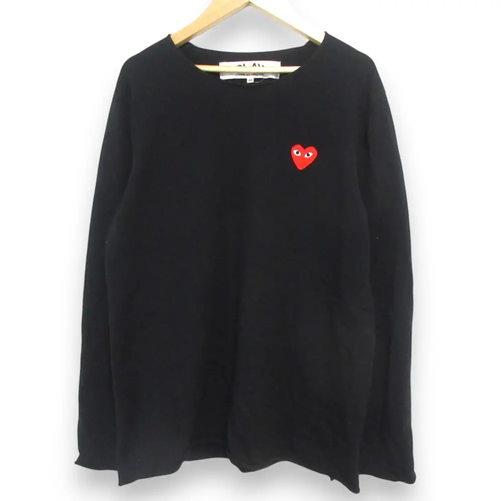 PLAY COMME des GARCONS プレイコムデギャルソン AD2018 ハートワッペン 長袖 プルオーバー ニット カットソー M ブラック