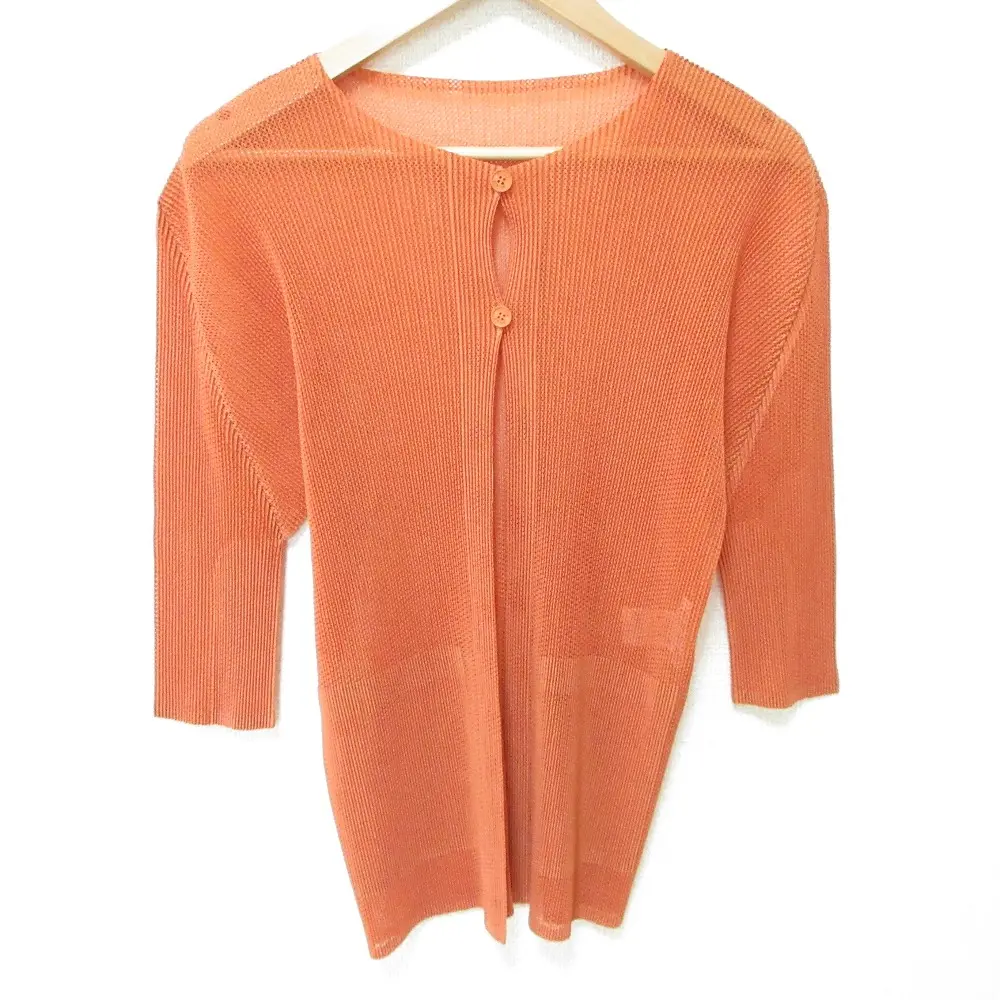 PLEATS PLEASE プリーツプリーズ イッセイミヤケ メッシュ カーディガン シャツ ブラウス PP31-FO333 3 オレンジ