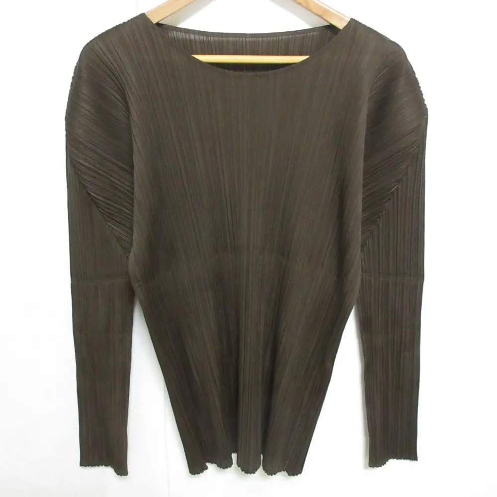 PLEATS PLEASE ISSEY MIYAKE プリーツプリーズイッセイミヤケ ラウンドネック 長袖 プリーツカットソー 3 ブラウン