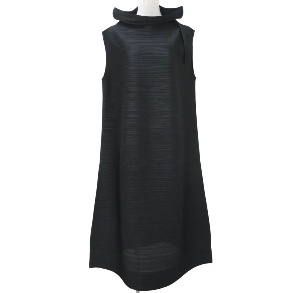 クリーニング済み 20AW PLEATS PLEASE プリーツプリーズ CANTABILE 横プリーツ ノースリーブ ロングドレス PP03-JH575 5 ブラック