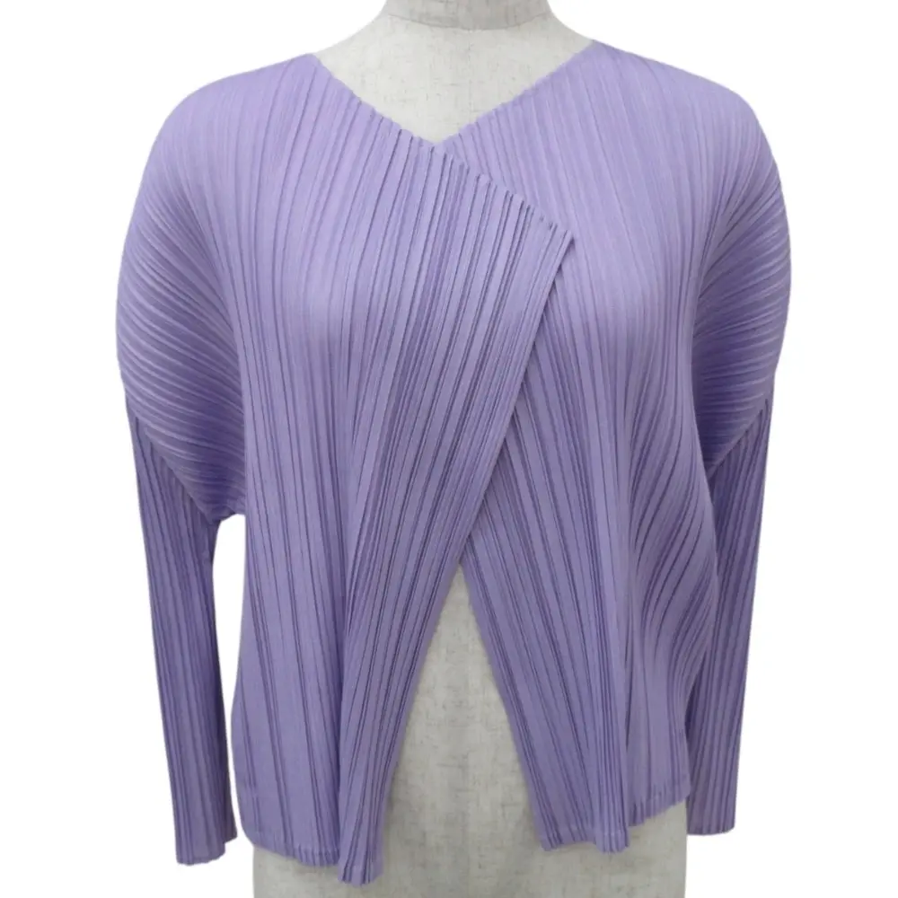 PLEATS PLEASE プリーツプリーズ イッセイミヤケ ボタンレス プリーツ カーディガン シャツ ブラウス PP91-JO522 サイズ3 パープル
