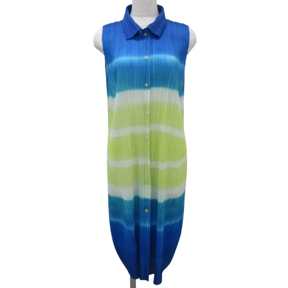 PLEATS PLEASE プリーツプリーズ イッセイミヤケ グラデーション ノースリーブシャツワンピース サイズ3 ブルー系