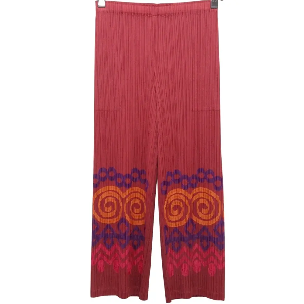 クリーニング済み PLEATS PLEASE プリーツプリーズ イッセイミヤケ プリーツ ワイドパンツ PP83-JF763 サイズ3 エンジ
