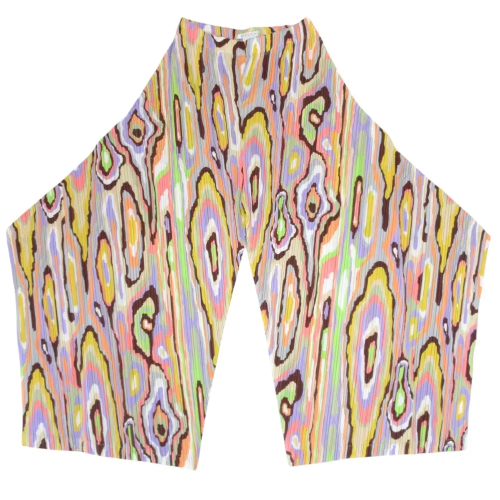 クリーニング済み PLEATS PLEASE プリーツプリーズ イッセイミヤケ ウッデンパターン 変形フレアパンツ サイズ3 マルチカラー