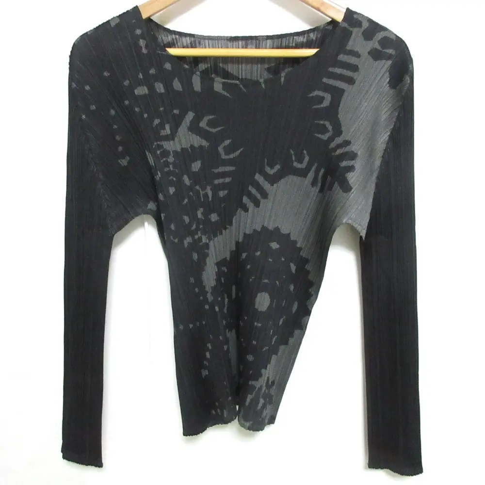 PLEATS PLEASE ISSEY MIYAKE プリーツプリーズ イッセイミヤケ 総柄 長袖 カットソー PP43-JK805 3 ブラック×グレー
