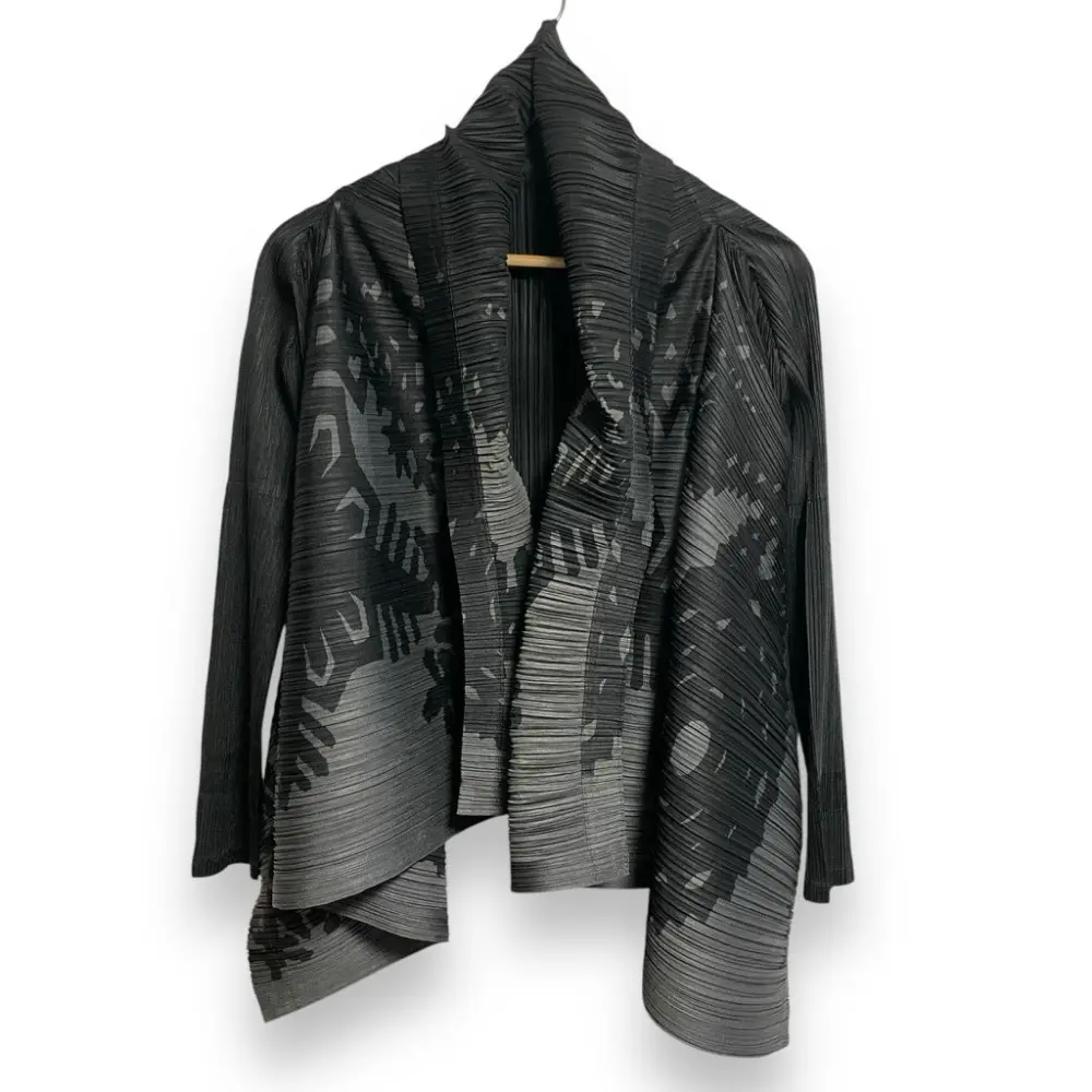 PLEATS PLEASE ISSEY MIYAKE プリーツプリーズ イッセイミヤケ 総柄 ドルマン プリーツカーディガン PP43-JO801 3 ブラック×グレー