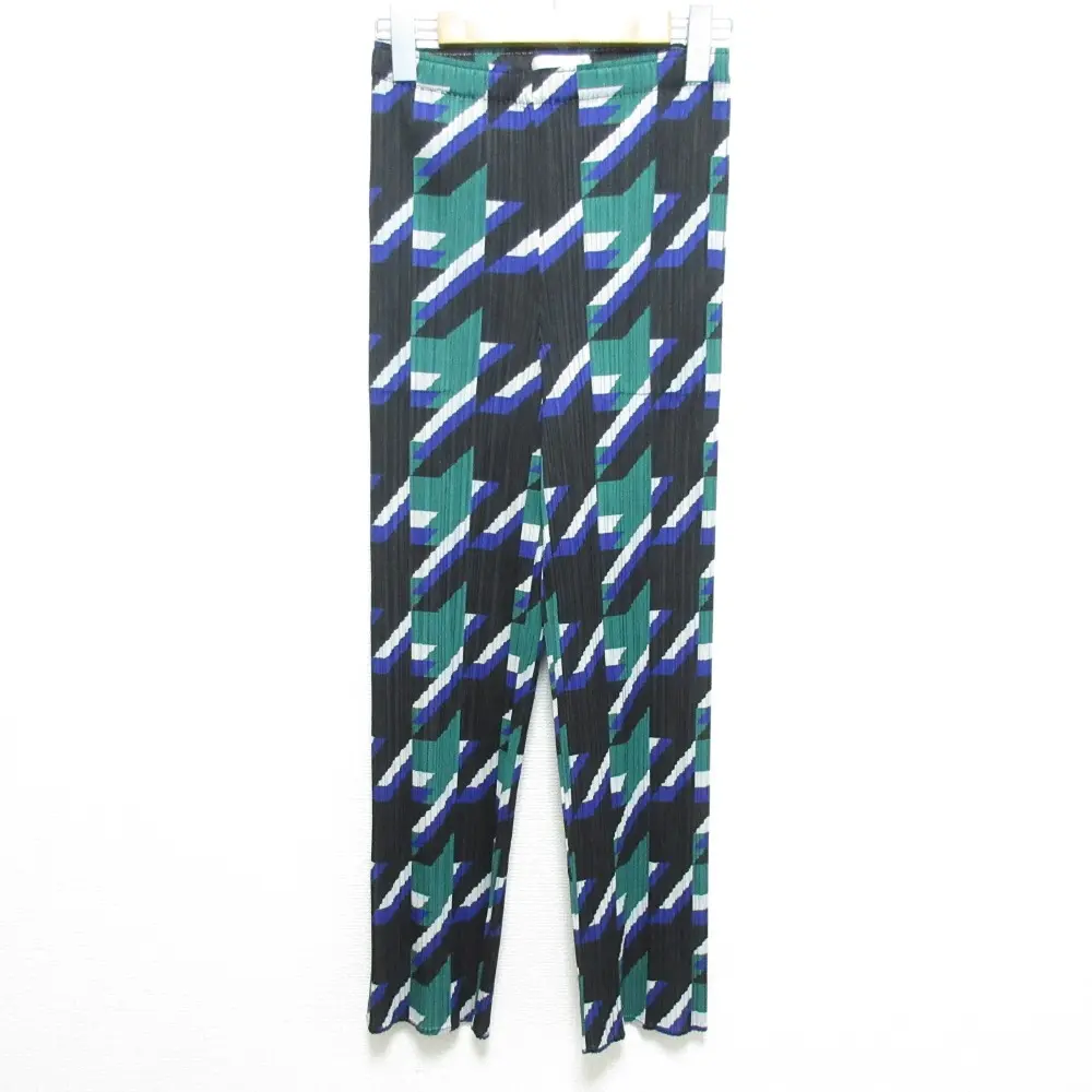 21SS PLEATS PLEASE プリーツプリーズ 幾何学模様 パンツ PP11-JF713 サイズ3 ブラック×マルチ