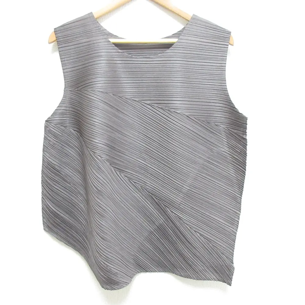 22SS PLEATS PLEASE プリーツプリーズ 変則 横プリーツ バウンス ブラウス カットソー PP21-JK431 サイズ3 グレー