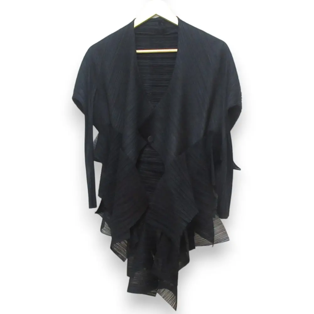 PLEATS PLEASE ISSEY MIYAKE プリーツプリーズ イッセイミヤケ 変形 プリーツジャケット カーディガン PP73-J0692 サイズF ブラック