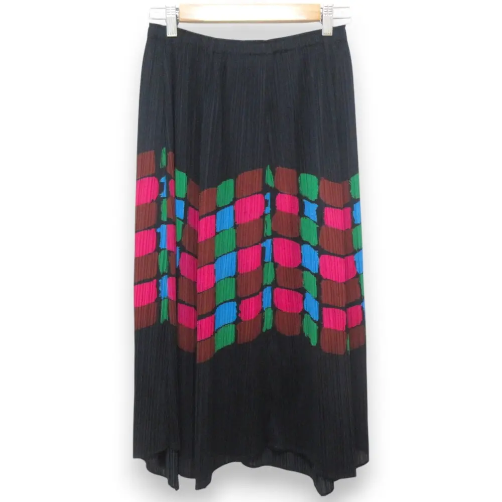 PLEATS PLEASE ISSEY MIYAKE プリーツプリーズ イッセイミヤケ ブロック柄 マキシ丈 変形 イージースカート PP23-JG763 3 ブラック