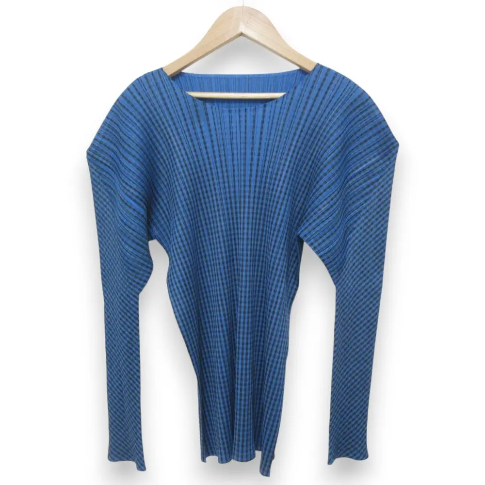 PLEATS PLEASE ISSEY MIYAKE プリーツプリーズ イッセイミヤケ ギンガムチェック 長袖 カットソー PP54-JK602 3 ブルー ブラック