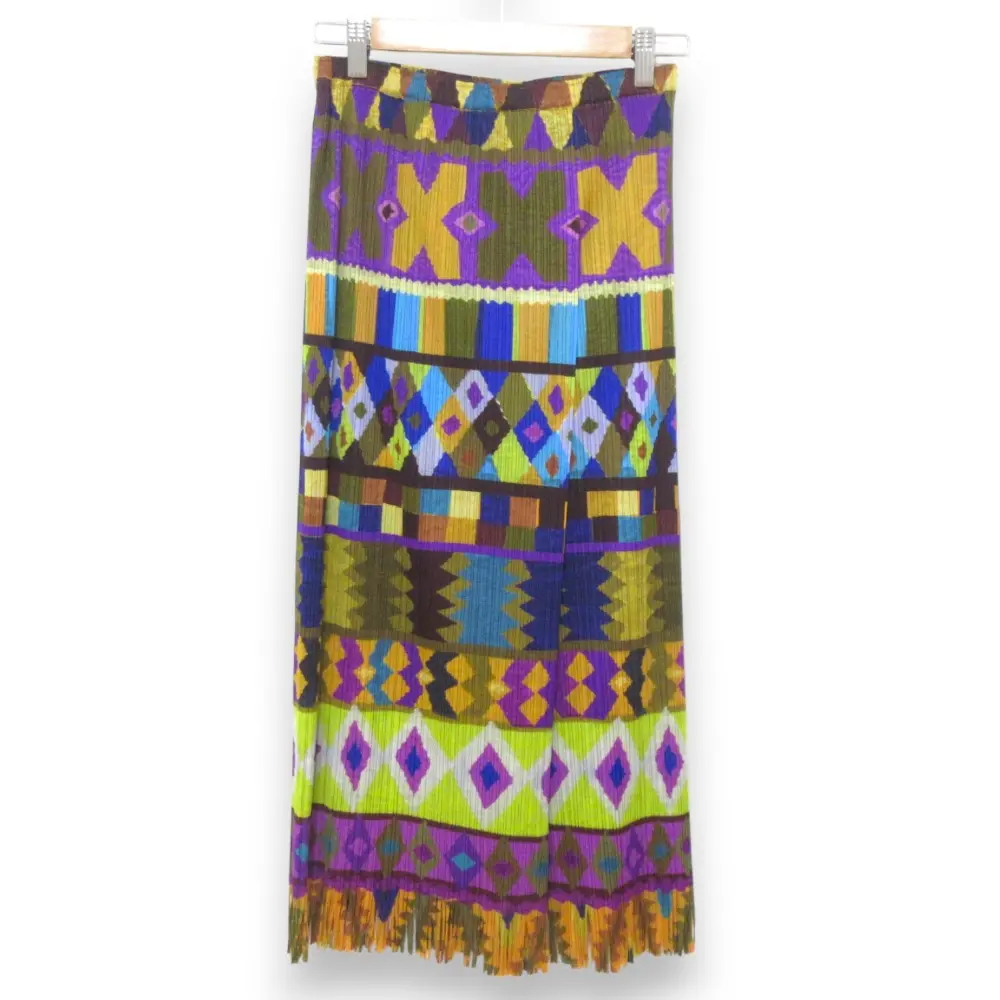 PLEATS PLEASE プリーツプリーズ イッセイミヤケ 総柄 ジオメトリック フリンジ ロングスカート PP93‐JG551 5 マルチカラー