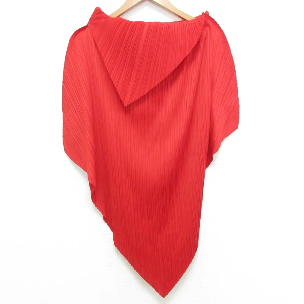 PLEATS PLEASE ISSEY MIYAKE プリーツプリーズ イッセイミヤケ ポンチョ プリーツロングカットソー サイズF レッド