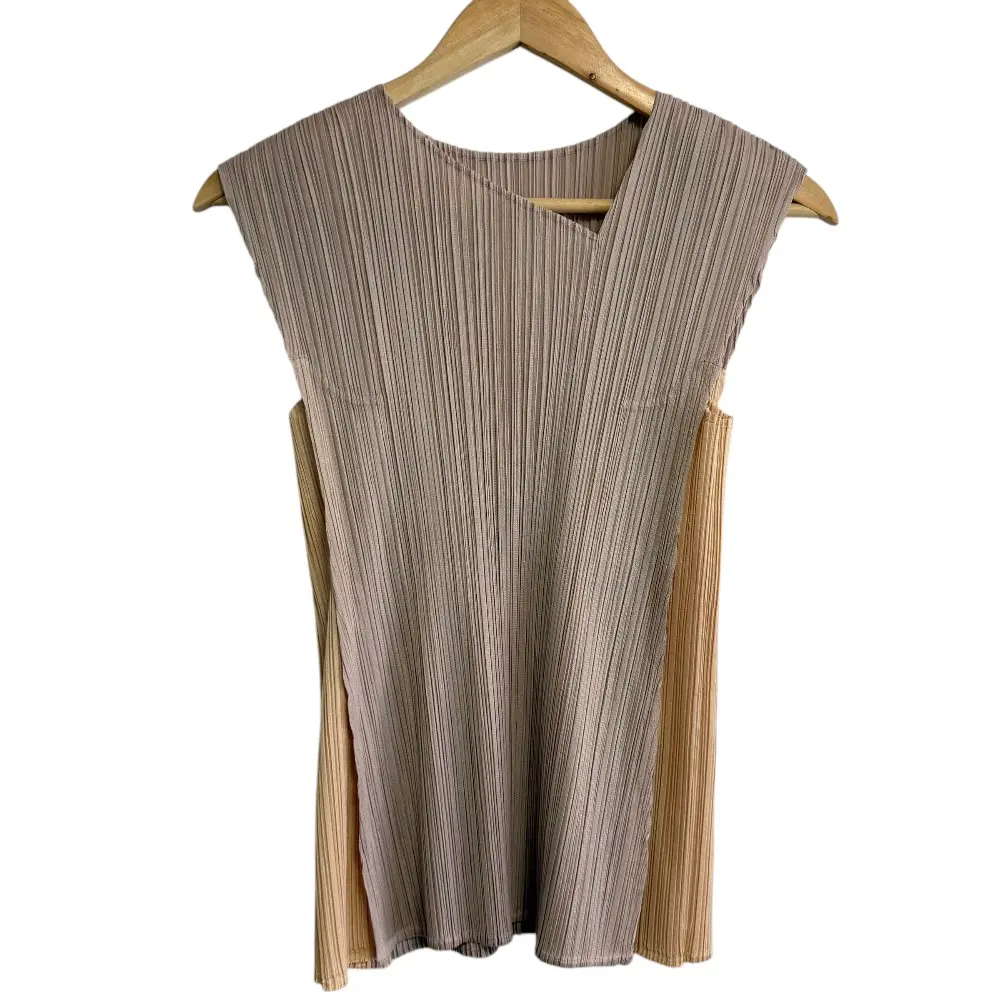 クリーニング済み 21SS PLEATS PLEASE ISSEY MIYAKE プリーツプリーズ ノースリーブ プリーツカットソー 3 ベージュ系 バイカラー