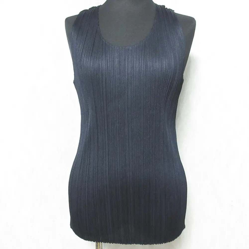 PLEATS PLEASE ISSEY MIYAKE プリーツプリーズ イッセイミヤケ ノースリーブ Uネック プリーツカットソー PP05-JK001 3 ネイビー